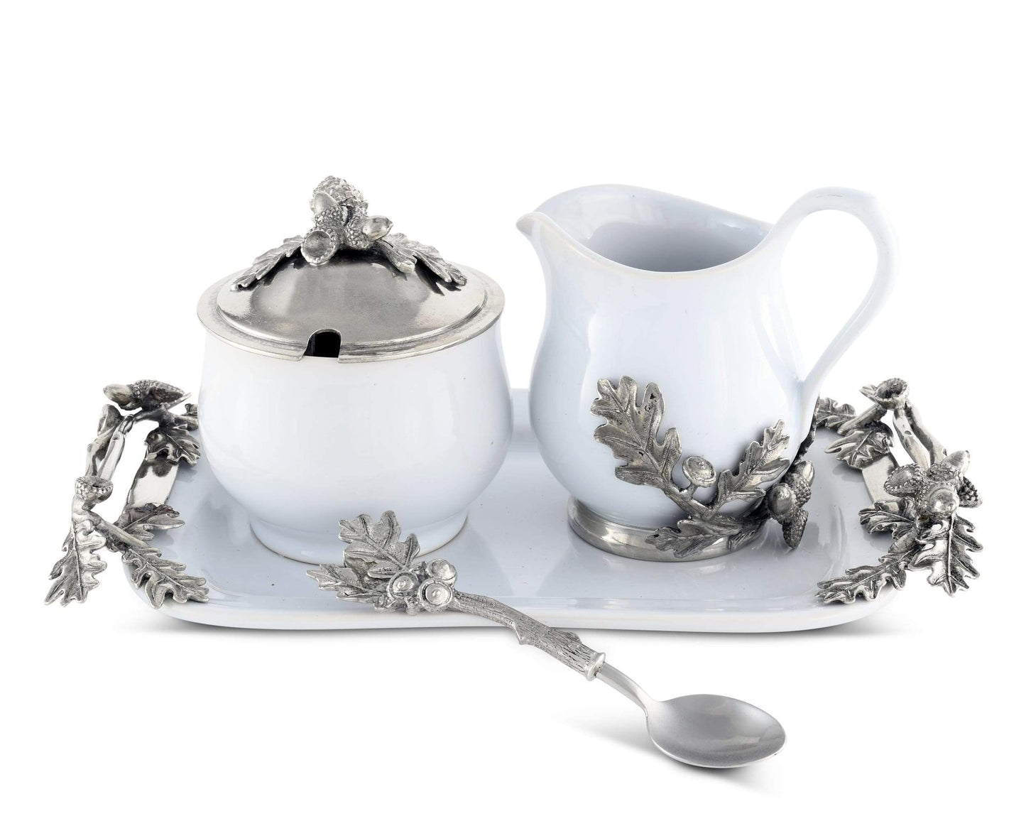 Vagabond House Pewter Acorn & Oak Leaf Creamer Set